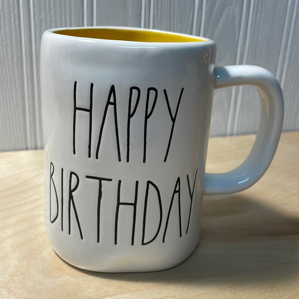 Rae Dunn Happy Birthday Mug - Yellow Interior